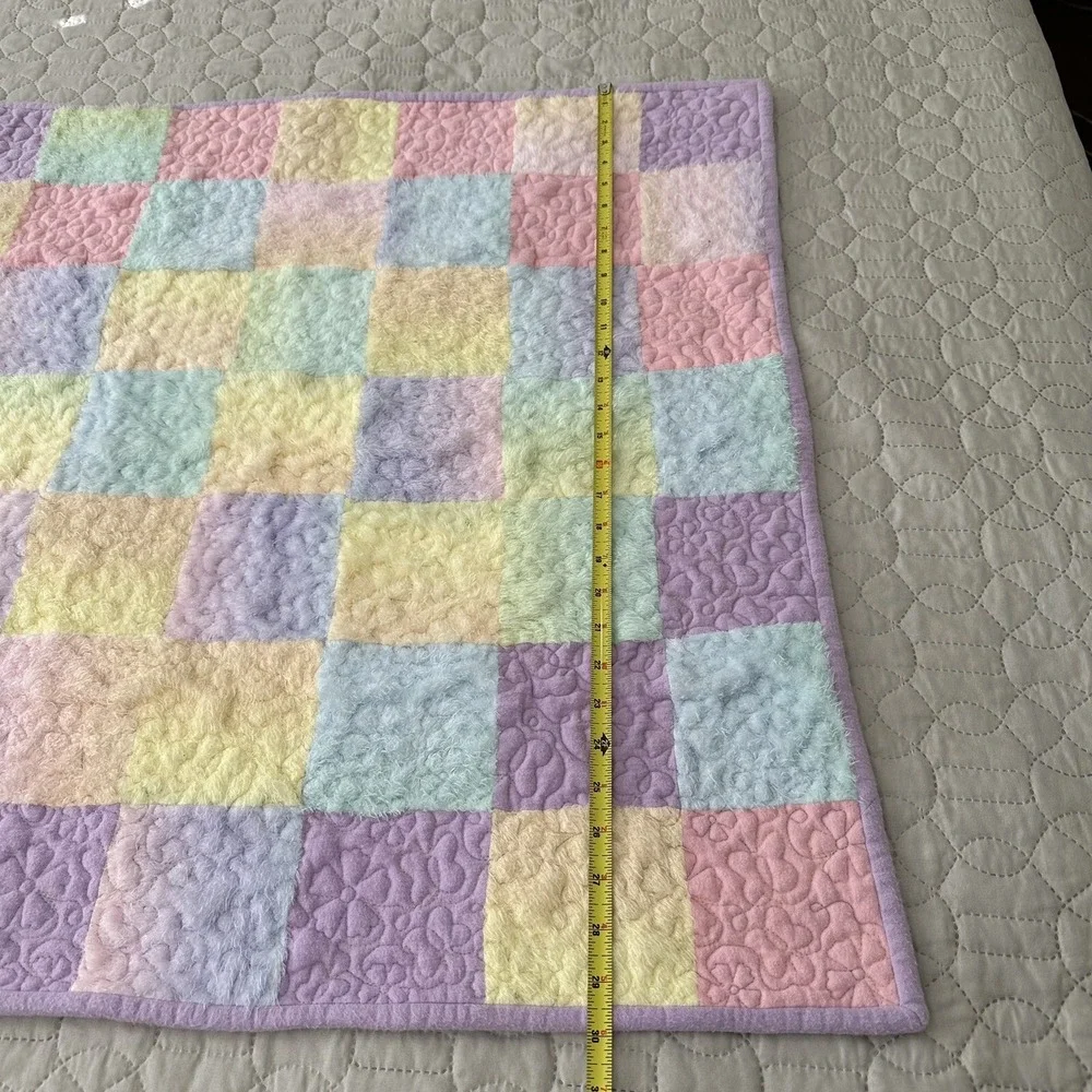 Baby Quilt Girl Handmade Pink Embroidery  Purple Pastel Flower Patchwork Blanket